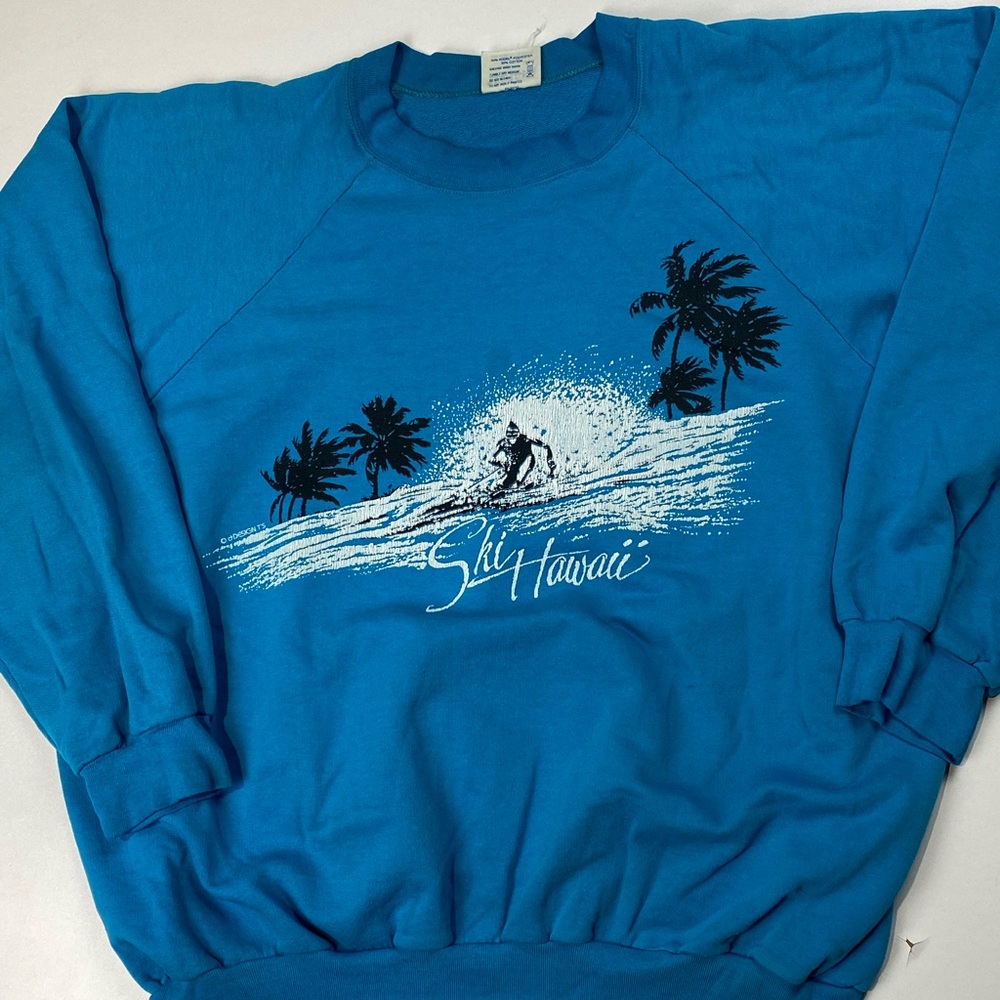 Vintage Tee Jays 1980s Ski Hawaii Blue Surfing Sweater - Sz XL